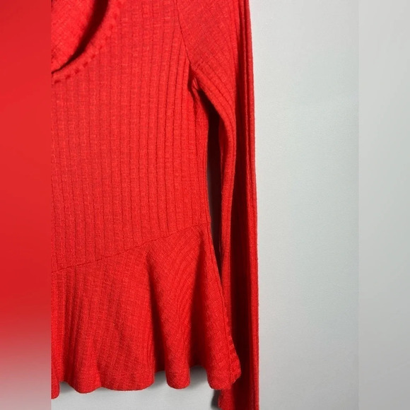MAEVE by Anthropologie Orange Ribbed Winterscape Peplum Cowl Neck long sleeve - Picture 5 of 8